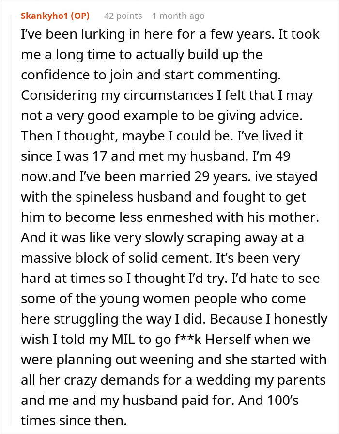 Woman after 29 years of marriage finally takes out a restraining order against her mother-in-law in a personal story.