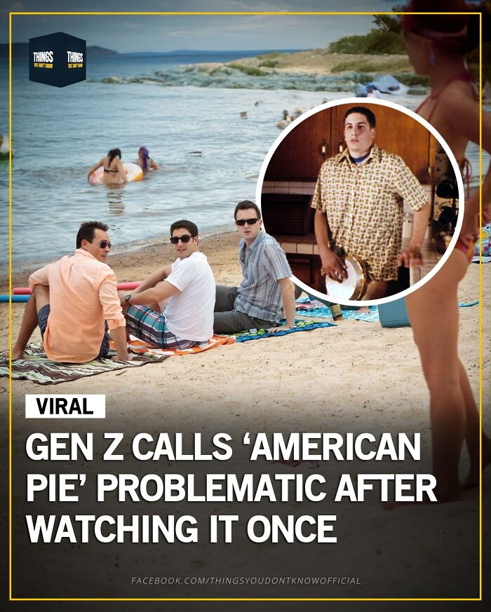 Group of people at a beach with text about a viral Gen Z reaction, highlighting compelling facts and conversation starters.