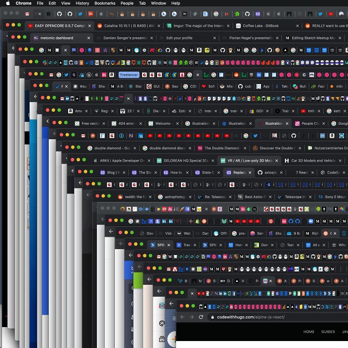 Multiple overlapping browser windows creating a trippy effect that seems plucked from another reality.