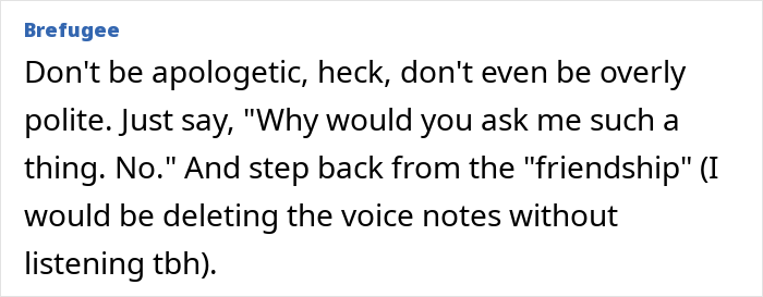 Text message showing a woman sad about ending a 22-year-long friendship after a friend’s unhinged request. Text message showing a woman sad about ending a 22-year-long friendship after a friend’s unhinged request.