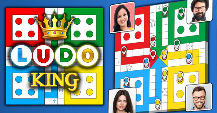 Ludo board game with colorful pieces and photos of players, illustrating the best party game of all time online play.
