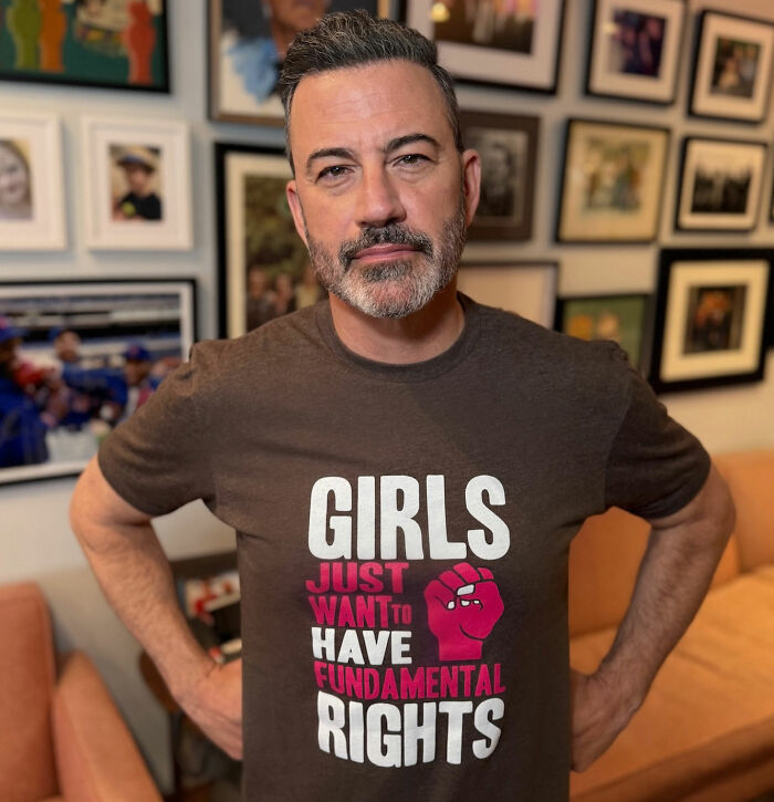 Jimmy Kimmel wearing a rights advocacy shirt, speaking out on Donald Trump&rsquo;s hateful and vile comments on Rob Reiner.