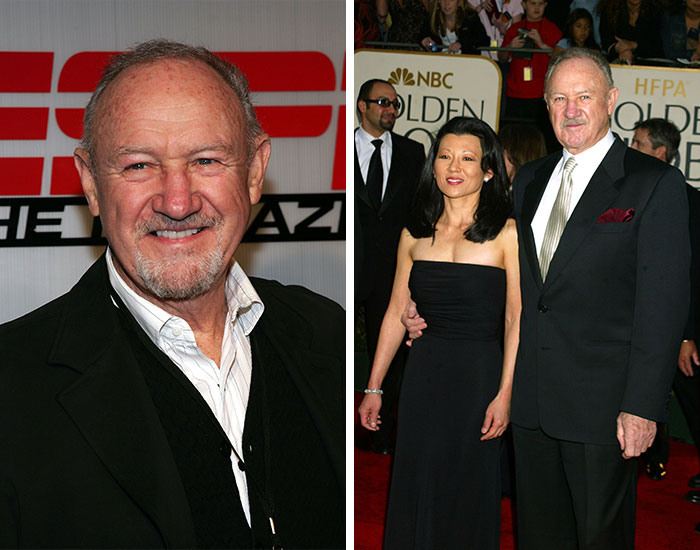 Older smiling male celebrity in a suit with a woman in a black dress at a red carpet event about marriage scandals.