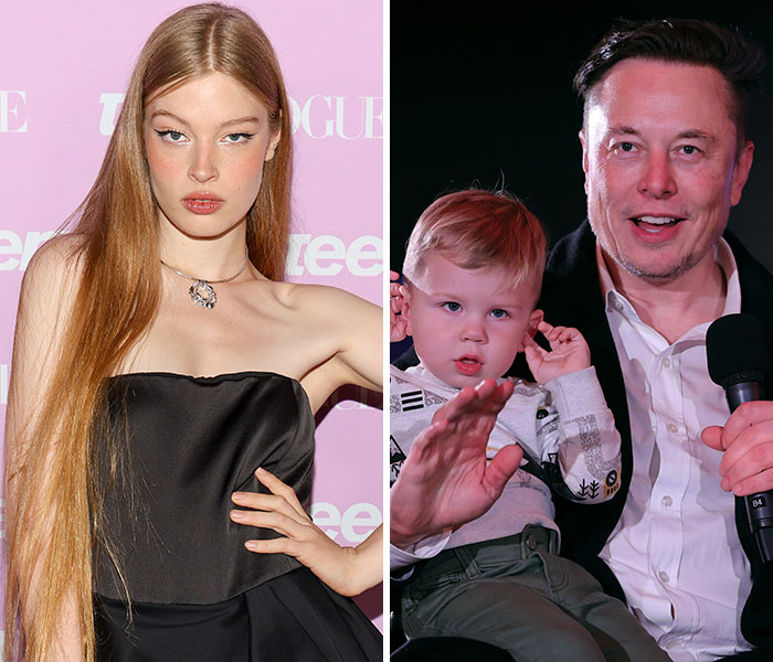 Hija de celebridad posando en evento y padre famoso con su hijo pequeño en un acto público con micrófono.