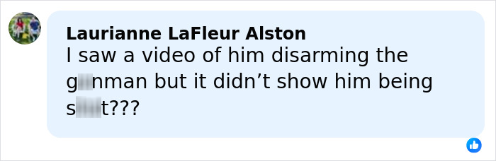 Comment from Laurianne LaFleur Alston discussing a video of the Bondi Beach hero disarming attacker and hospital visit update.