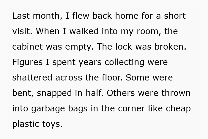 Alt text: Man cuts off parents after their revenge causes broken collectibles and broken trust during wedding planning conflict Alt text: Man cuts off parents after their revenge causes broken collectibles and broken trust during wedding planning conflict