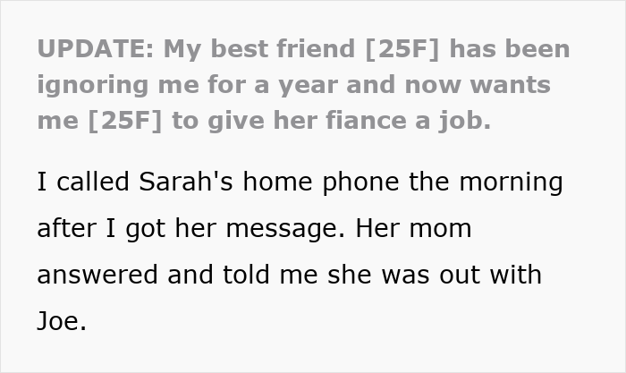 Text post about bestie ghosting writer after getting a boyfriend and later asking for help to break into Hollywood.