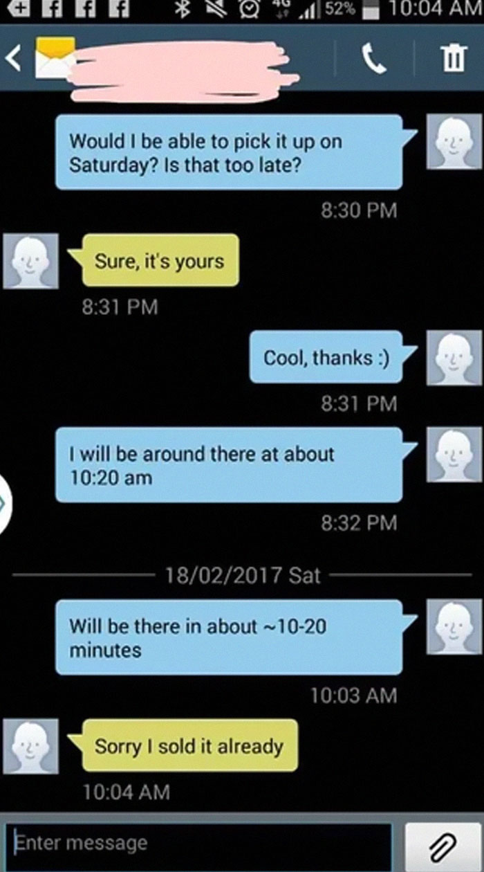 Text message conversation showing a frustrating mix-up that fits rage-inducing pictures challenging calmness.