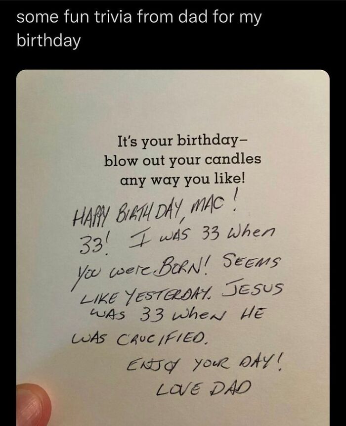 Handwritten birthday note with fun trivia offering cheerful memes that don’t make you feel bad for wasting time online.