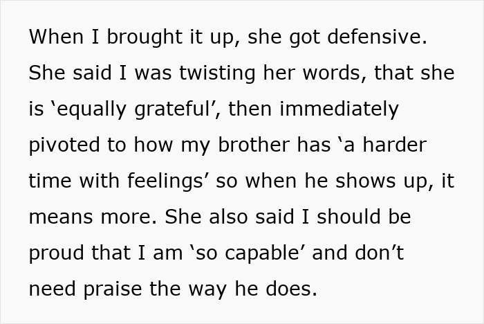 Text excerpt discussing a woman not seeing how much her daughter is doing for her, distracted by attention from her son.