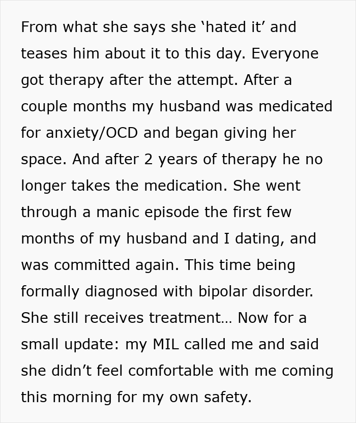 Text excerpt about therapy, bipolar disorder, and hospitalization related to woman hospitalized after family&rsquo;s intervention.