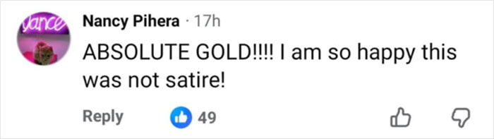 Comment from Nancy Pihera praising Erika Kirk's greatest Freudian slip at TPUSA event as absolute gold and not satire.