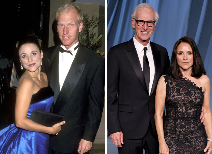Celebrity couples posing together at events, showcasing enduring true love and long-lasting relationships over time.