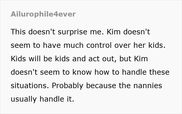 Fan comment criticizing Kim Kardashian's control over kids, linking Christmas card failure to kids' home life issues.