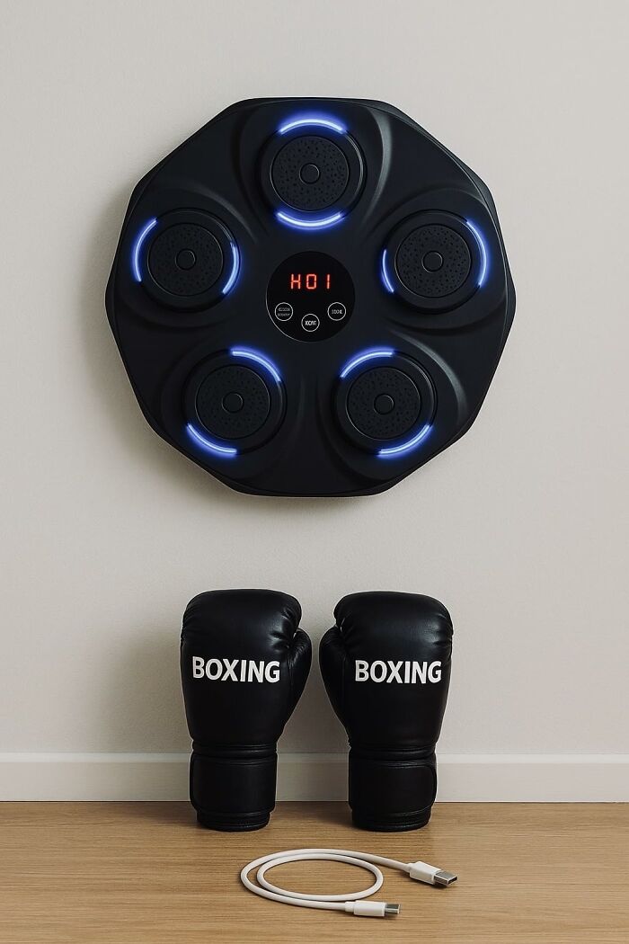 Boxing gloves and a digital punching target with blue LED lights, a popular gift teens are begging for this year.