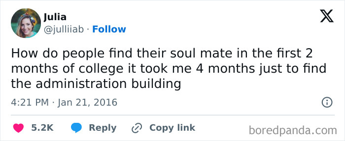 College meme about struggling to navigate campus and find a soulmate in the first months of college life.