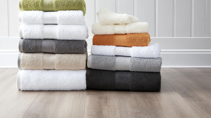 Stack of neatly folded towels in various colors on a wooden floor, illustrating bizarre things seen through a neighbor’s window.