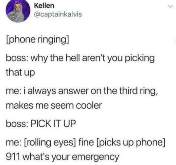 Funny social media post showing a humorous phone call exchange that will make you say wait what and laugh out loud.