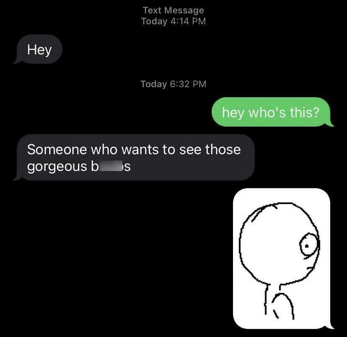 Text message exchange showing a wrong number text with humorous and cringe-worthy response and meme reaction.