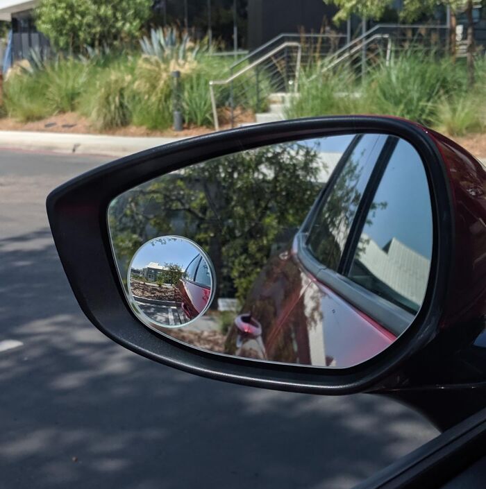 A Round Blindspot Mirror Is A Tiny, Unassuming Accessory That Prevents You From Having A Giant, Very Conspicuous "I'm So Sorry, I Didn't See You!" Moment On The Highway