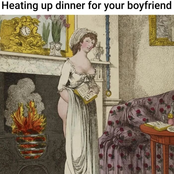 Classical painting of a woman captioned humorously, showcasing clever captions on classical paintings by Instagram creator.