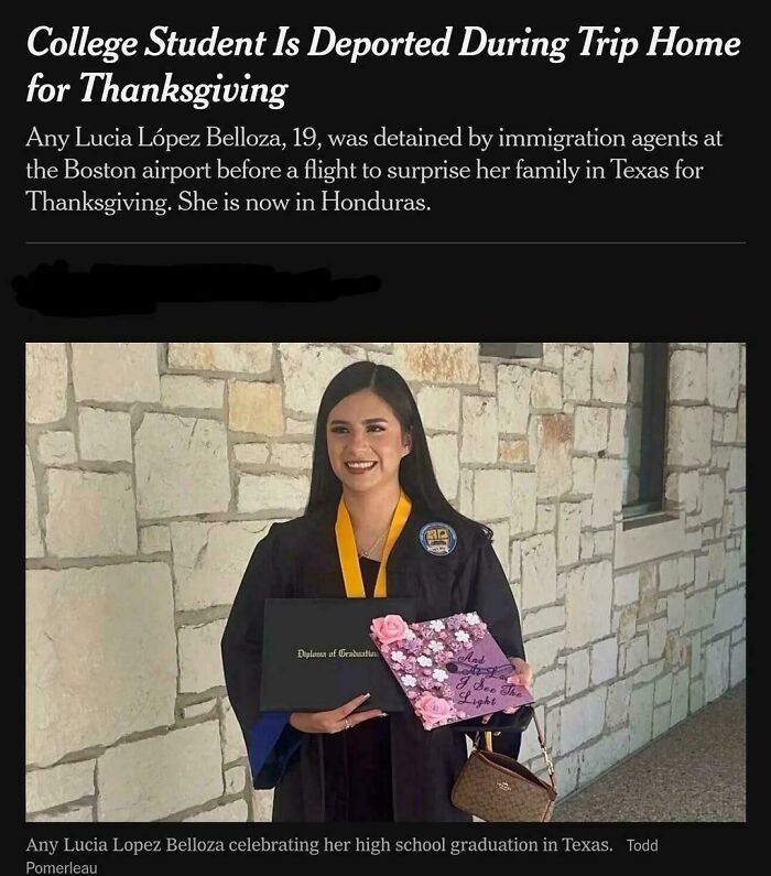 Young college student detained before Thanksgiving trip, reflecting the sad and uninspiring dystopia we’re living in today.