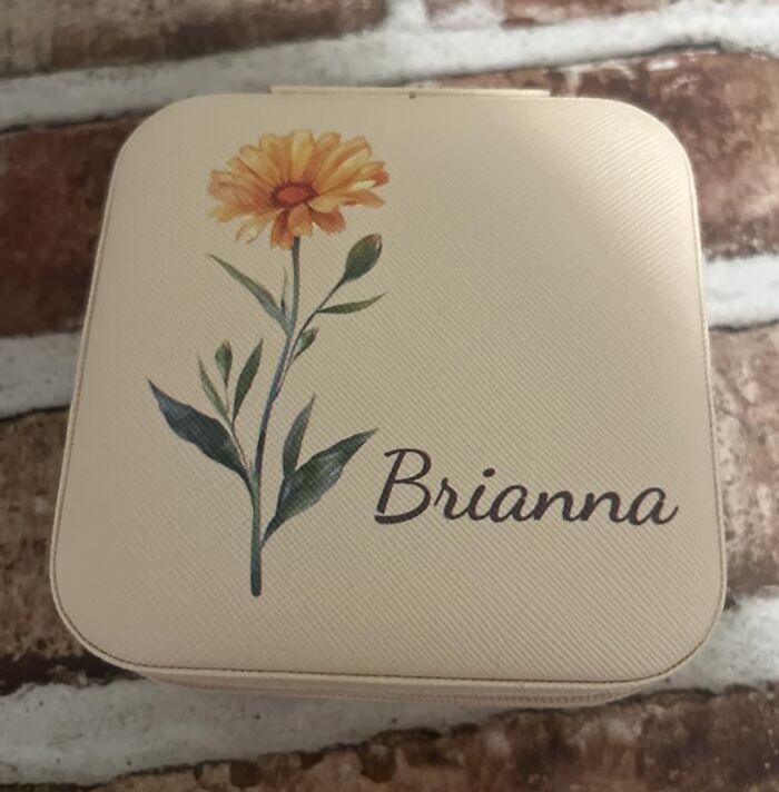 Personalized gift box with floral design and name, perfect for custom gifts ready in time for Christmas.