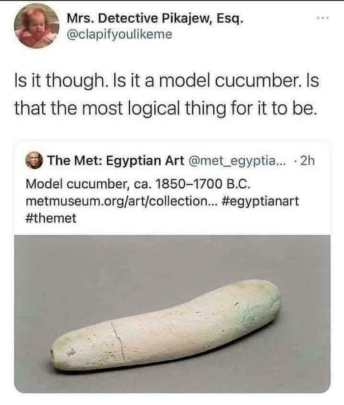 Screenshot of a chaotic non-political tweet questioning if an ancient model cucumber is logical, sparking internet fun and humor.