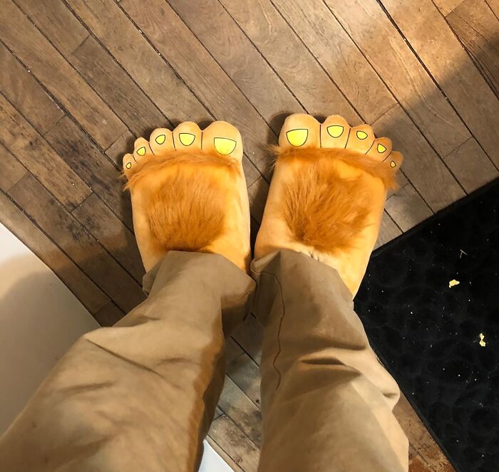 Your Dad's Feet Can Now Be Transformed From Regular, Boring Dad-Feet Into The Legendary, Mythical Appendages Of A Sasquatch With A Pair Of Big Foot Furry Slippers 