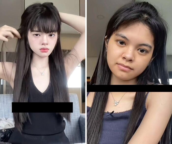 Side-by-side comparison showing Instagram vs reality moments revealing the truth behind glam looks with and without makeup.