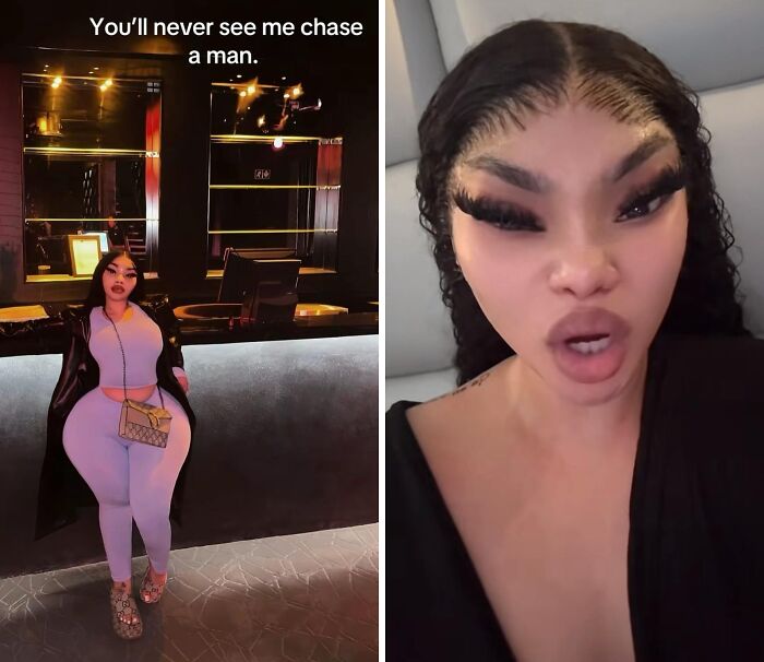 Woman posing glamorously at night versus funny distorted selfie showing Instagram vs reality moments.