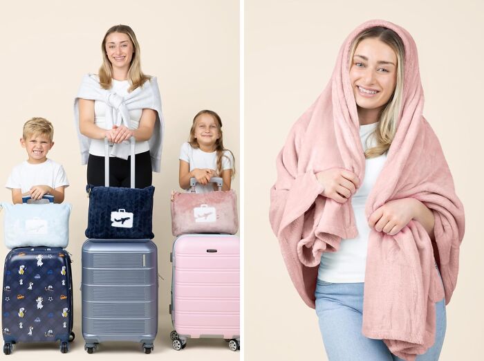 The Flimsy, Questionable, And Probably-Never-Washed Airline Blanket Can Now Stay In Its Sad Plastic Bag Thanks To The Infinitely More Cozy Eversnug Travel Blanket And Pillow 