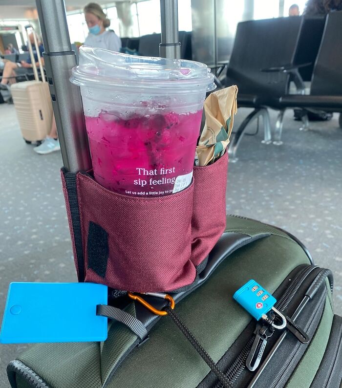 The Luggage Travel Cup Holder Is A Glorious Invention That Will Finally Allow You To Navigate The Airport With A Coffee In One Hand, Your Phone In The Other, And The Quiet, Smug Satisfaction Of A Person Who Has It All Figured Out
