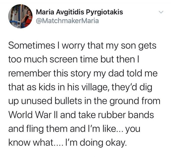 Parent meme about screen time worries contrasted with childhood stories, shown as a relatable and hilarious meme for parents.