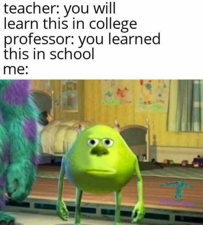 Meme showing confused student reaction with college humor, highlighting students running on hope and energy drinks.