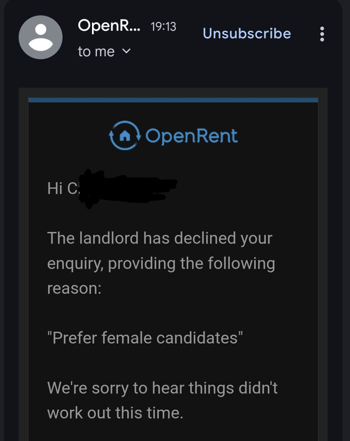 Email screenshot showing a landlord declining a rental inquiry, highlighting rental nightmares where landlords tried to cut corners.