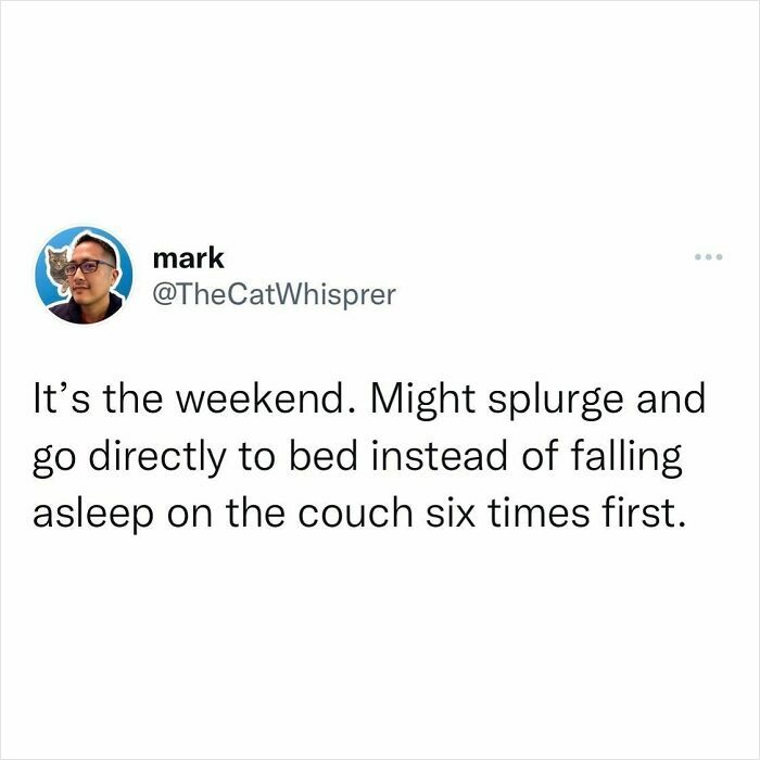Parenting and marriage humor tweet about weekend naps and relatable tiredness in family life shared by user mark.