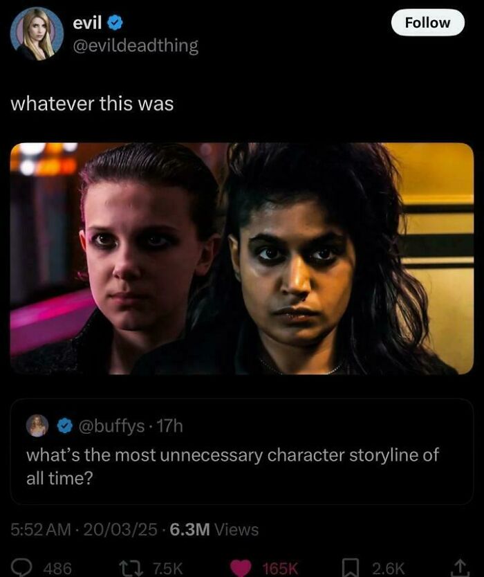 Two Stranger Things characters with serious expressions, featured in a funny Stranger Things meme on Twitter.