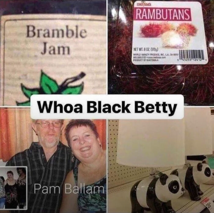 Funny compilation of hilariously stupid posts including mislabeled jam, rambutan fruit, awkward photo, and panda lamp.