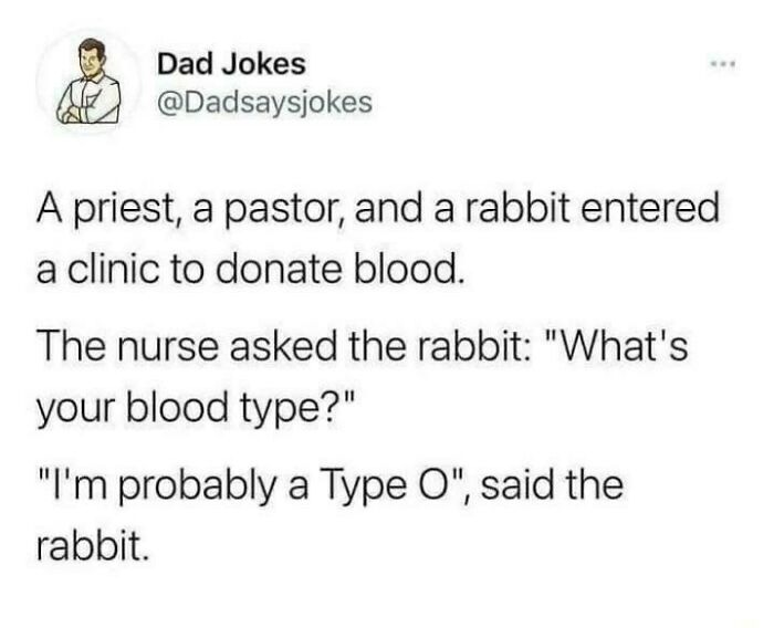 Screenshot of a hilarious stupid joke about a priest, pastor, and rabbit donating blood, fitting the angry upvote posts theme.