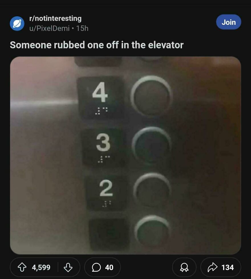 Elevator panel showing buttons for floors 2, 3, and 4 with a humorous caption, fitting horrible joke angry upvote theme.