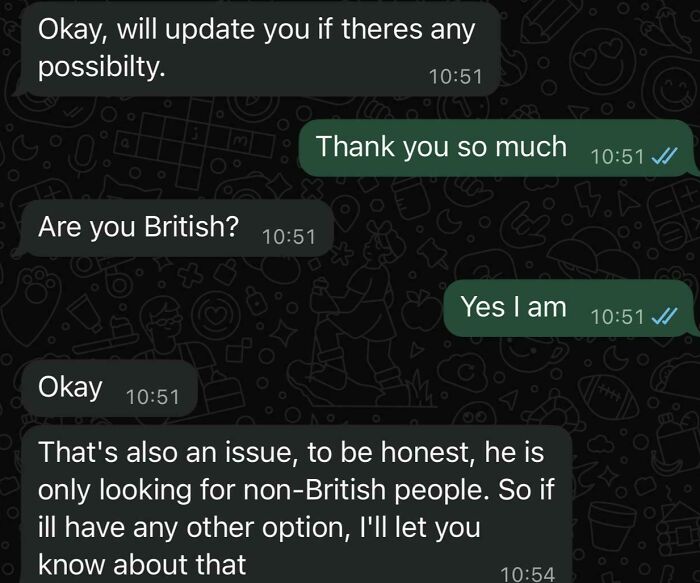 Chat conversation revealing rental discrimination issues, highlighting rental nightmares where landlords cut corners and got exposed.