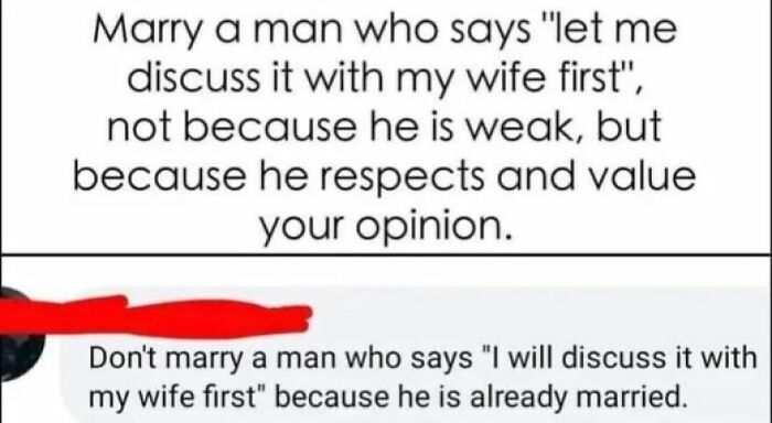 Text post humorously discussing marriage advice, highlighting hilariously stupid relationship quotes for angry upvote reactions.