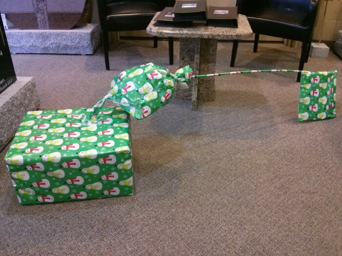 Creative funny gift wraps with unique shapes and designs inspiring mischief this Christmas season.