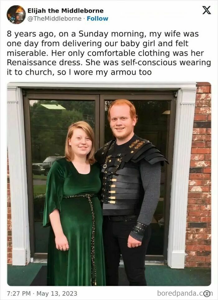 Couple dressed in Renaissance attire sharing a cheerful moment, featured in time-wasting online memes collection.