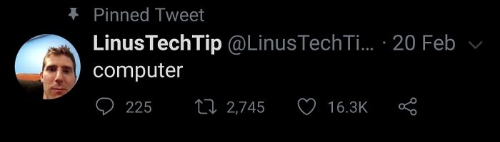 Tweet screenshot from LinusTechTip featuring the word computer with high engagement and reactions, showcasing hilarious posts.