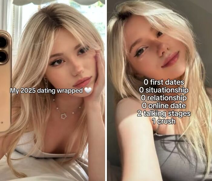 Young woman sharing her 2025 dating experiences with no dates or relationships, reflecting how the year backfired for her.