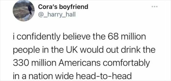 Screenshot of a math problem involving comparing drinking habits between 68 million UK and 330 million Americans.