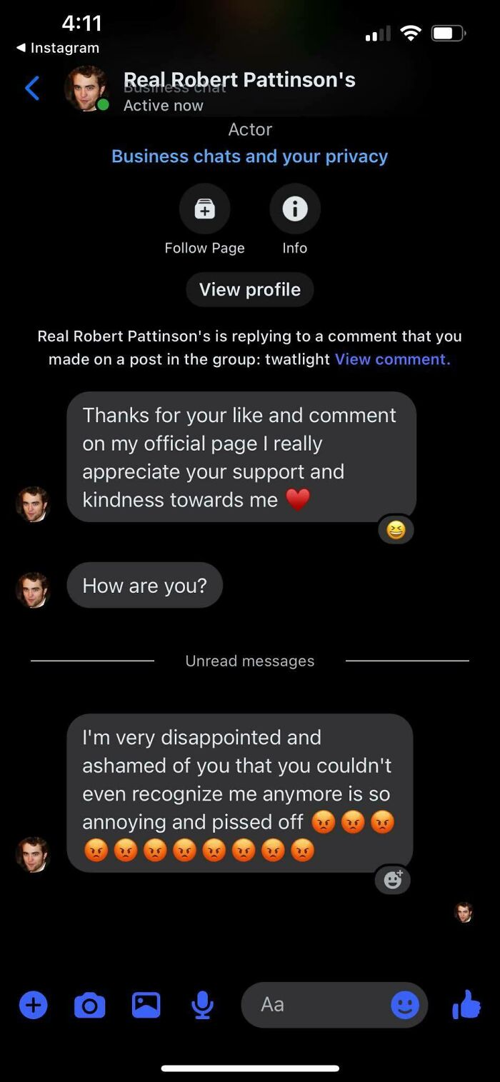 Chat screenshot showing a cringy man messaging aggressively in a women's inbox with multiple angry emojis.