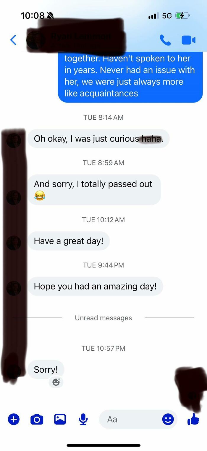 Screenshot of awkward and cringy messages sent by a man repeatedly messaging a woman in her inbox.